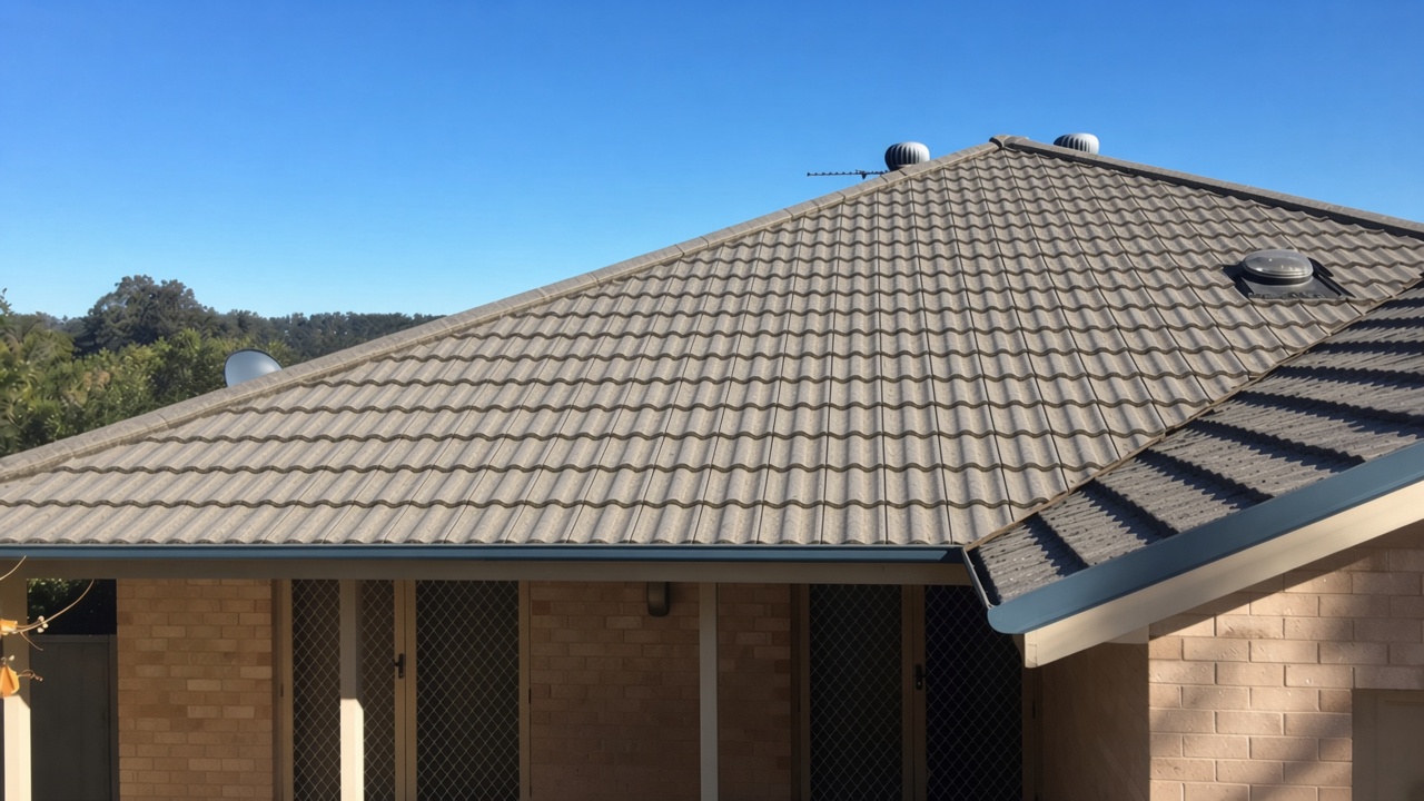After wash — grey concrete tiles cleaned, not painted